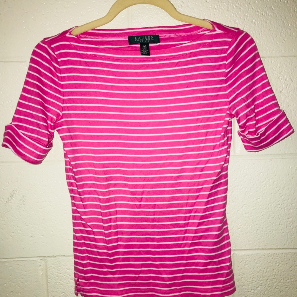 Ralph Lauren Pink and White Striped T-shirt